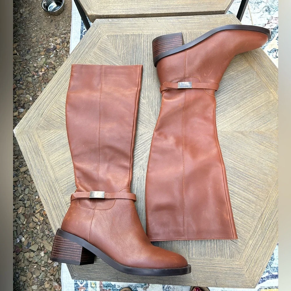 NWOT LINEA PAOLO Kamile Knee-High Riding Boots In Cognac Size 7
